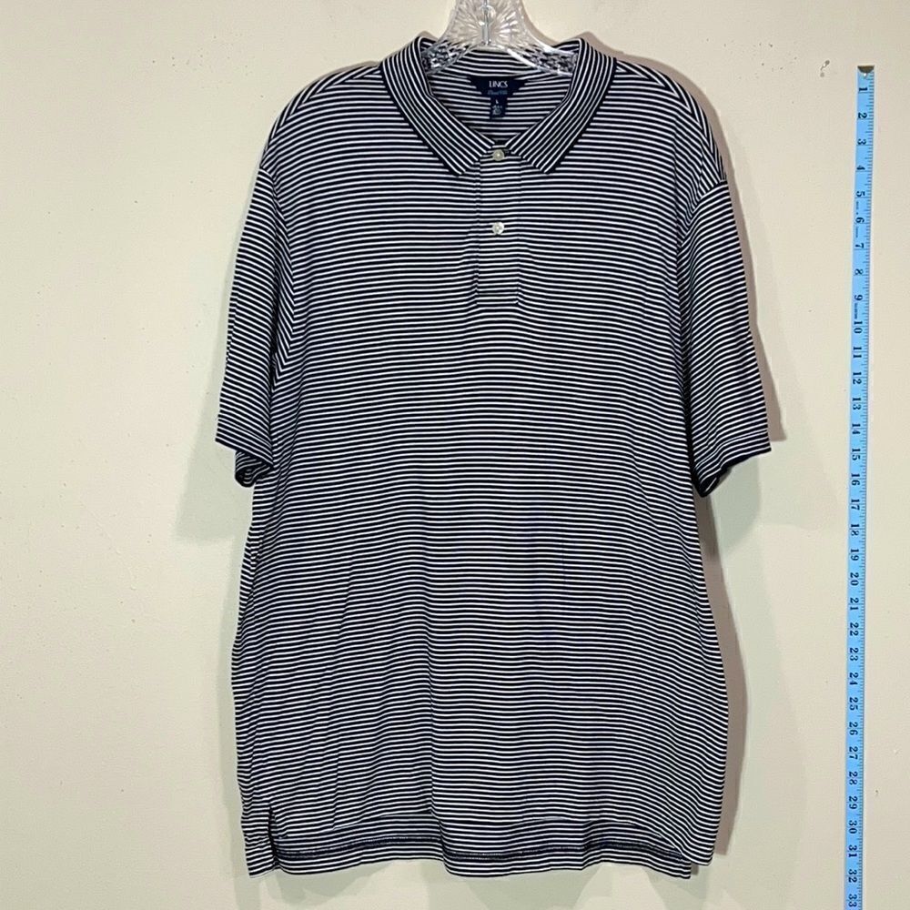 Blue & White Striped Golf Polo By LINCS David Chu. Size Large.